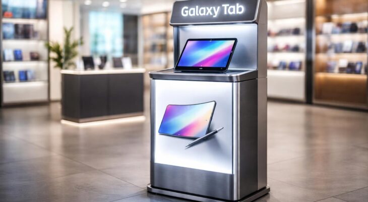 découvrez galaxy tab, la borne promo flexible intégrant une tablette samsung, idéale pour dynamiser vos points de vente avec des présentations interactives et attractives.