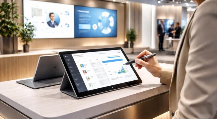 découvrez notre stand premium intégrant un crm performant, des visuels attractifs et la prise de rendez-vous simplifiée sur tablette tactile microsoft pour optimiser votre événement.